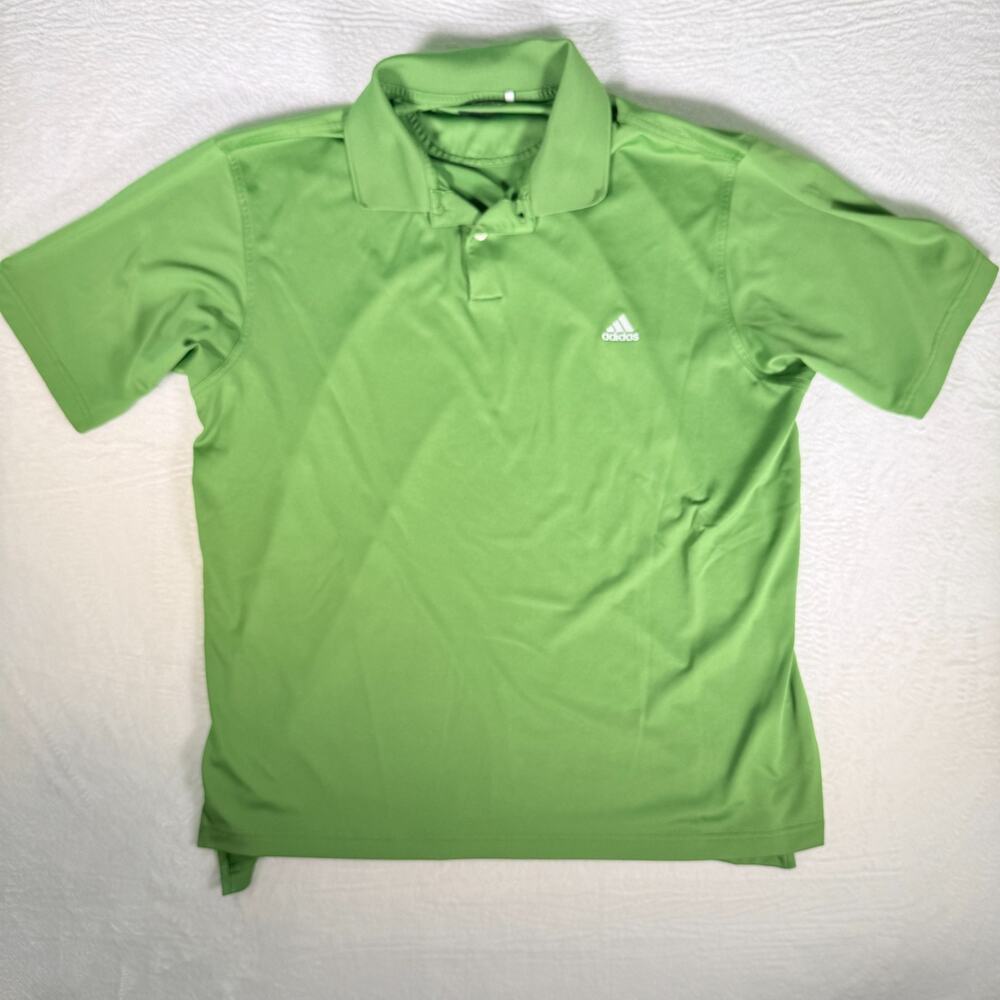 Adidas Green Short Sleeve Polo Shirt‎ Mens Large Climalite Golf Slits bilaterial